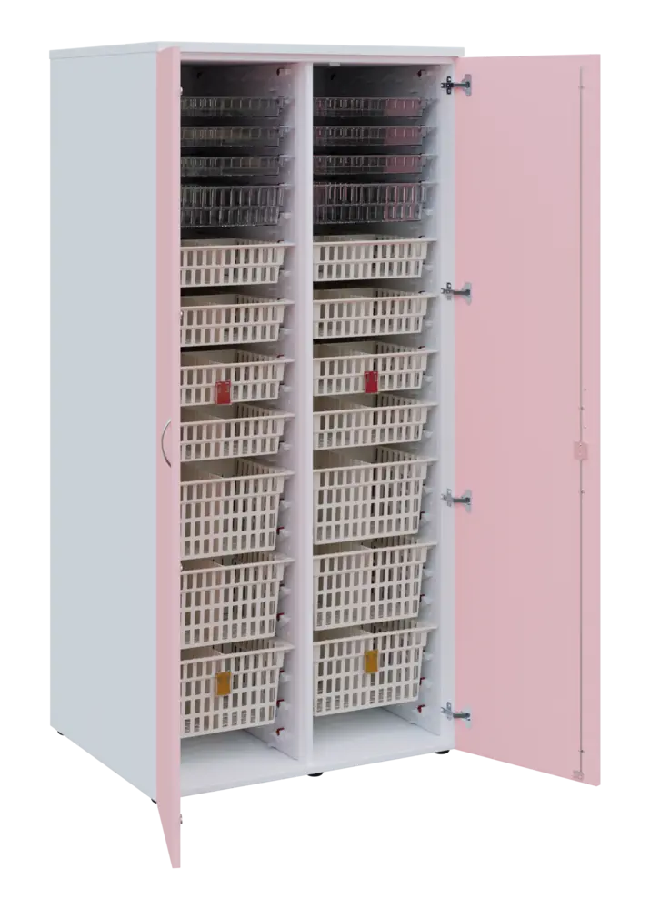 EUROMEDICA D - 90 skříň léková boxová, 2-dveřová, 1950x900x735, korpus bílý, dvířka pastelově růžová